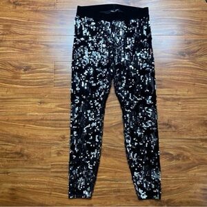 Express Womens Black Gray Midrise Sequins Stretch Ankle Legging Size Small Girly